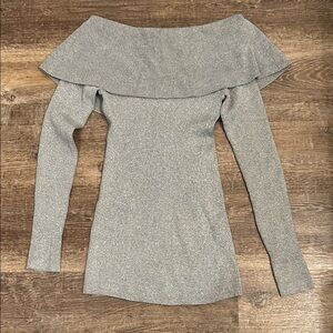 White House Black Market Off-Shoulder Light Gray Sweater